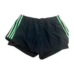 adidas Climalite Black Running Shorts with Green Stripes Women’s Medium
